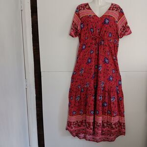 Two Floral Bohemian Maxi Dresses Sz XL Romantic Chic Ditsy Lightweight V Neck